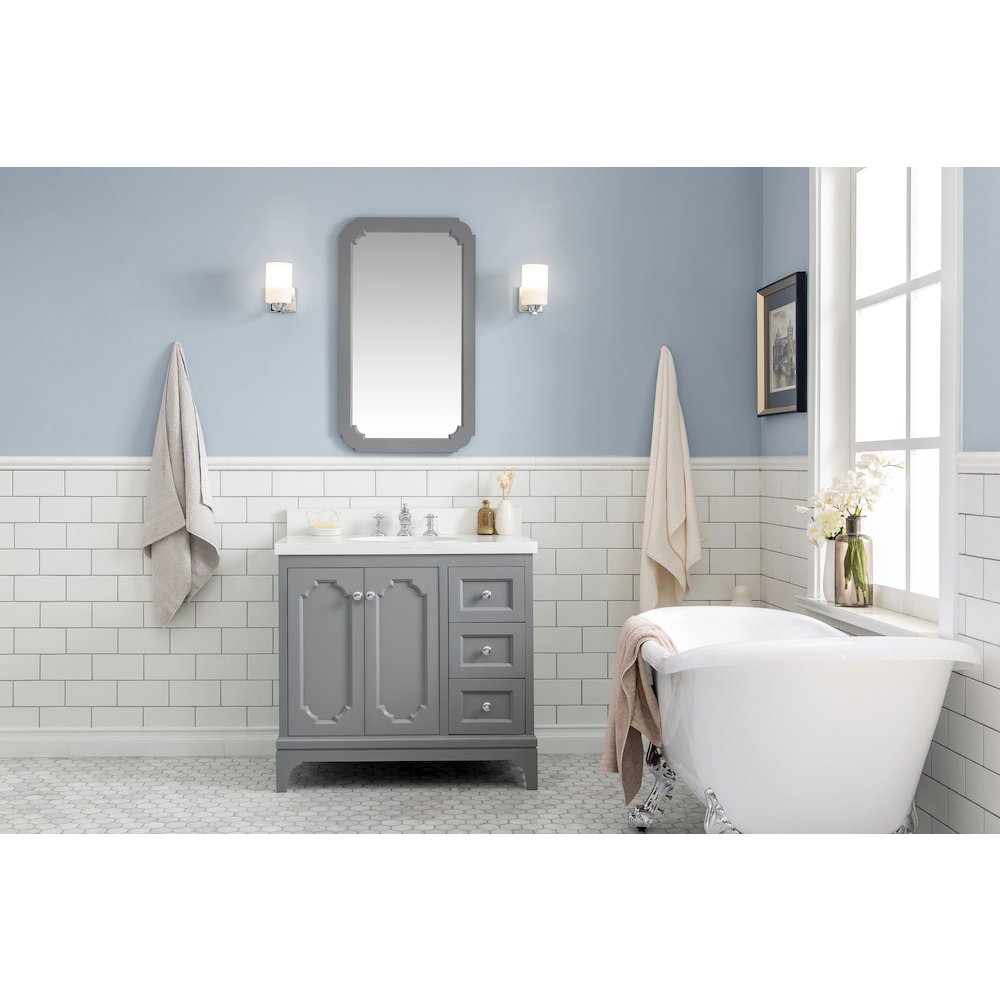 Queen 36 In. Single Sink Sink Carrara Quartz Countertop Bath Vanity. Picture 2