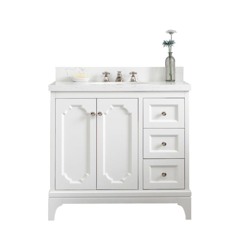 Queen 36 In. Single Sink Sink Carrara Quartz Countertop Bath Vanity. Picture 1