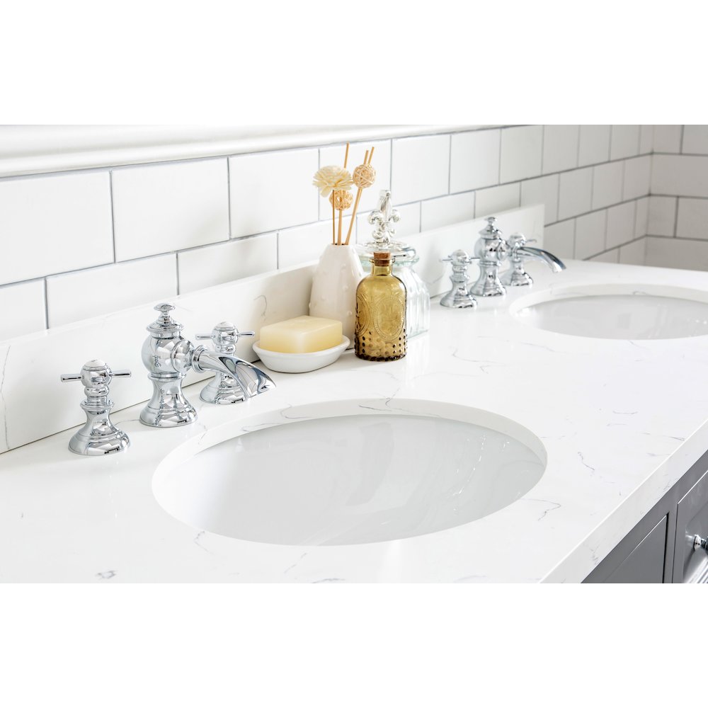 Queen 60 In. Double Sink Sink Carrara Quartz Countertop Bath Vanity. Picture 4