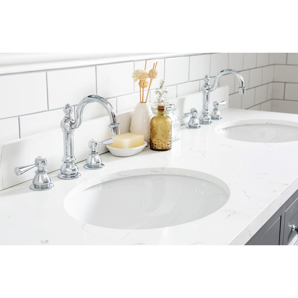 Queen 60 In. Double Sink Sink Carrara Quartz Countertop Bath Vanity. Picture 4