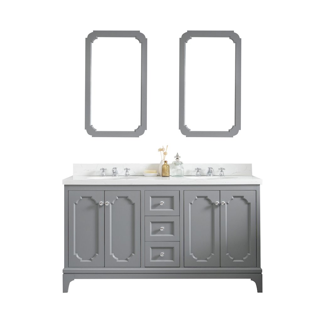 Queen 60 In. Double Sink Sink Carrara Quartz Countertop Bath Vanity. Picture 1