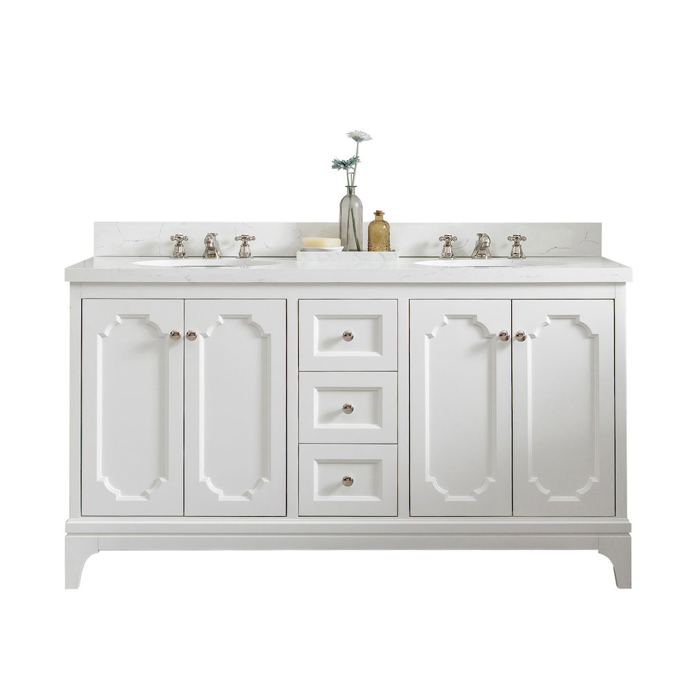 Queen 60 In. Double Sink Sink Carrara Quartz Countertop Bath Vanity. Picture 1