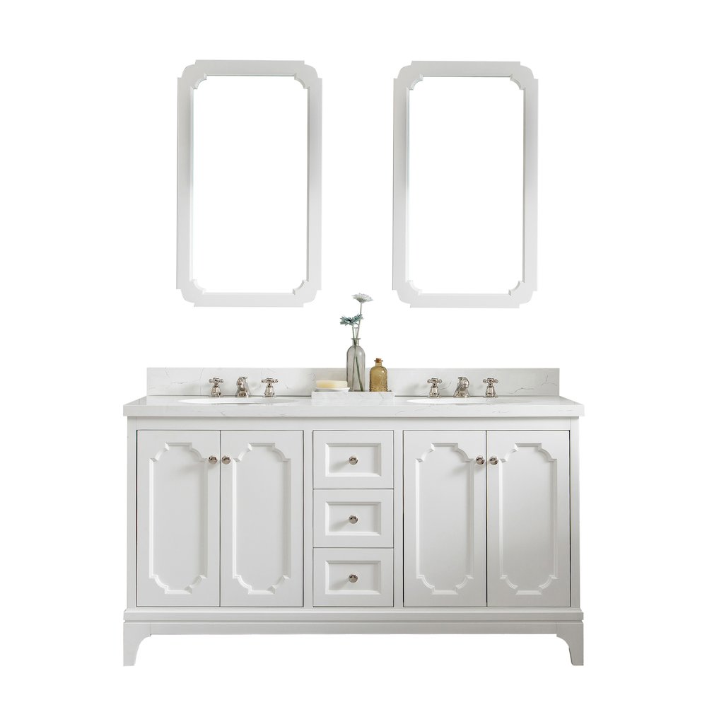 Queen 60 In. Double Sink Sink Carrara Quartz Countertop Bath Vanity. Picture 1