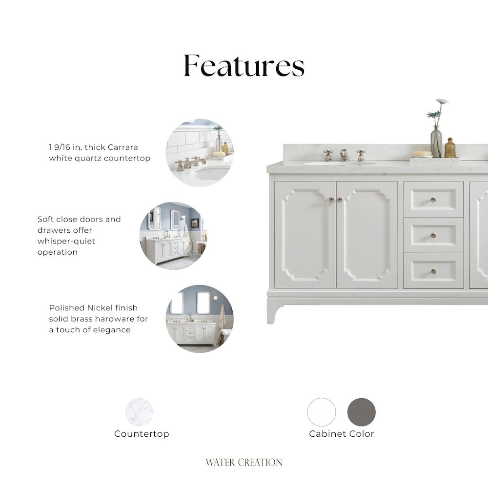Queen 60 In. Double Sink Sink Carrara Quartz Countertop Bath Vanity. Picture 6