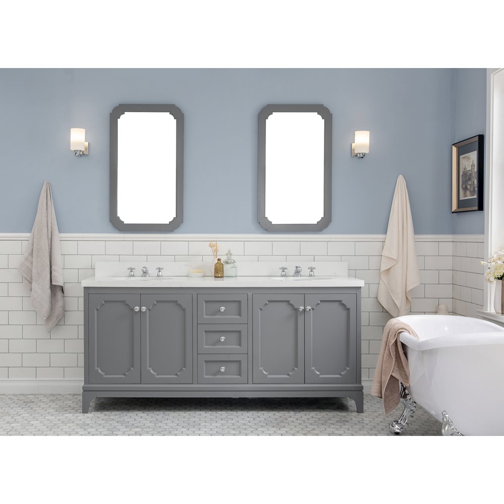 Queen 72 In. Double Sink Sink Carrara Quartz Countertop Bath Vanity. Picture 2