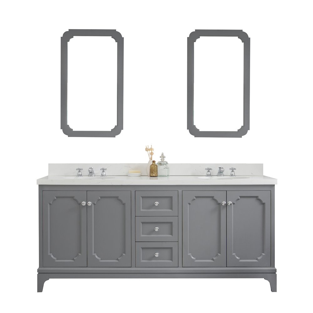 Queen 72 In. Double Sink Sink Carrara Quartz Countertop Bath Vanity. Picture 1