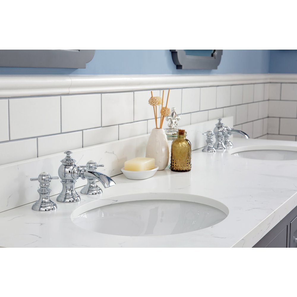 Queen 72 In. Double Sink Sink Carrara Quartz Countertop Bath Vanity. Picture 4