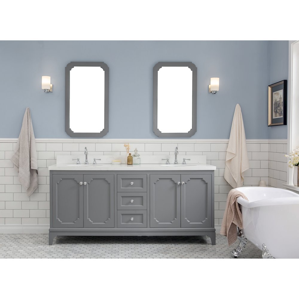Queen 72 In. Double Sink Sink Carrara Quartz Countertop Bath Vanity. Picture 2