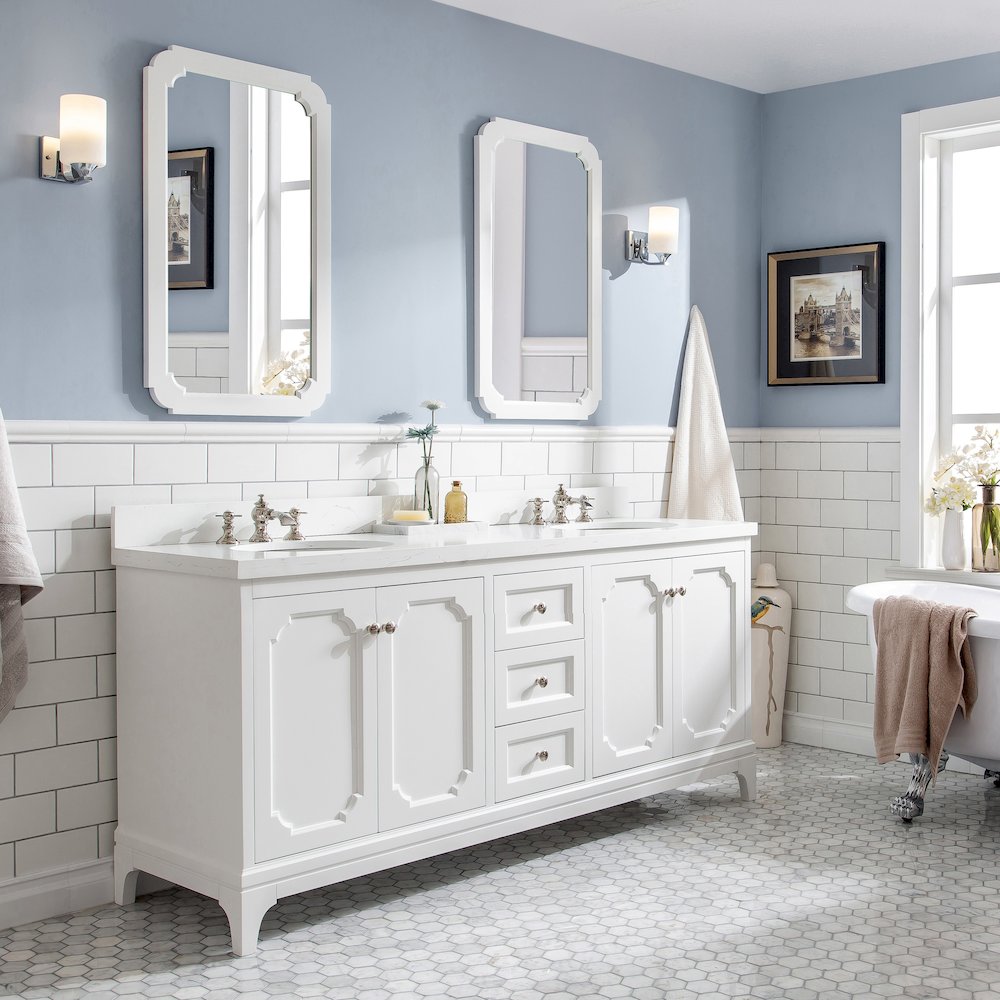 Queen 72 In. Double Sink Sink Carrara Quartz Countertop Bath Vanity. Picture 3