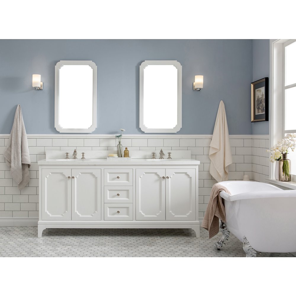 Queen 72 In. Double Sink Sink Carrara Quartz Countertop Bath Vanity. Picture 2