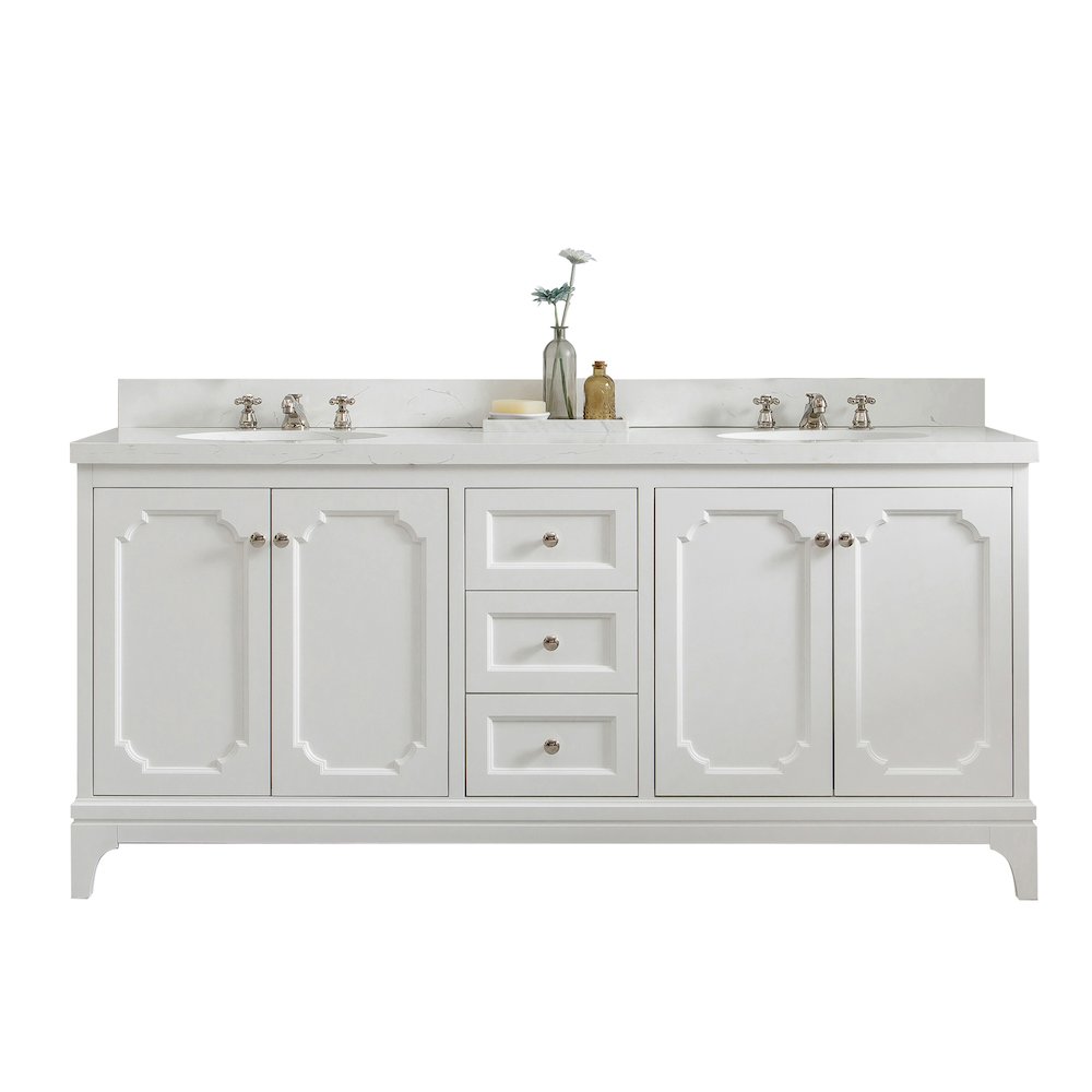 Queen 72 In. Double Sink Sink Carrara Quartz Countertop Bath Vanity. Picture 1