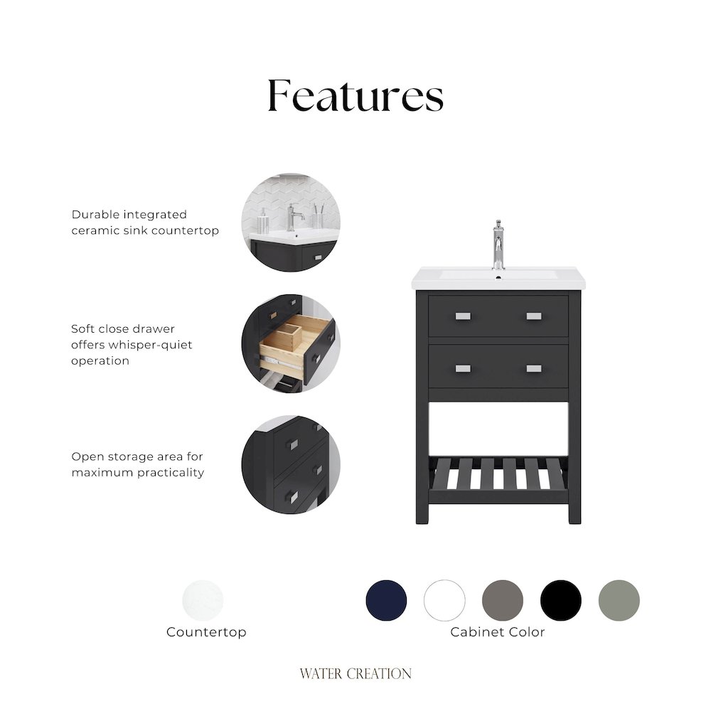 Viola 24 In. Integrated Ceramic Sink Top Vanity in Espresso Single Faucet. Picture 9