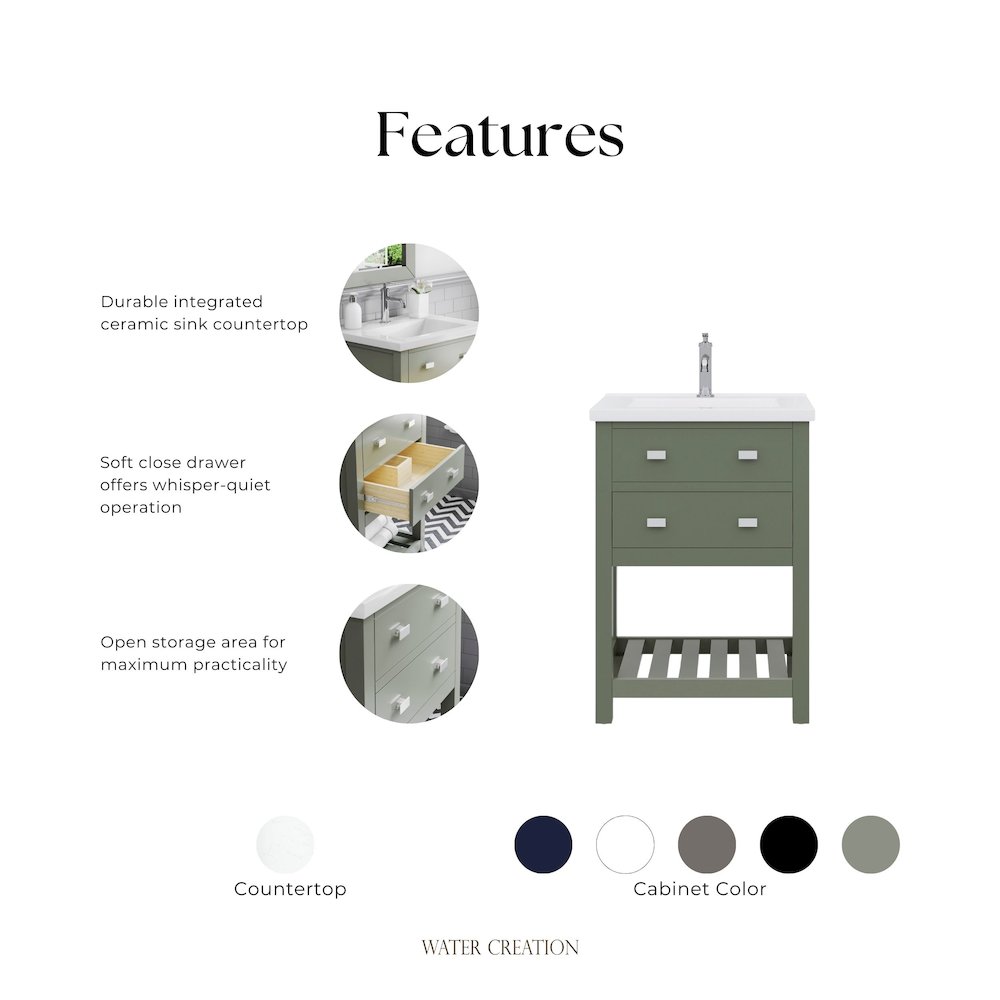 Viola 24 In. Integrated Ceramic Sink Top Vanity in Glacial Green Single Faucet. Picture 10
