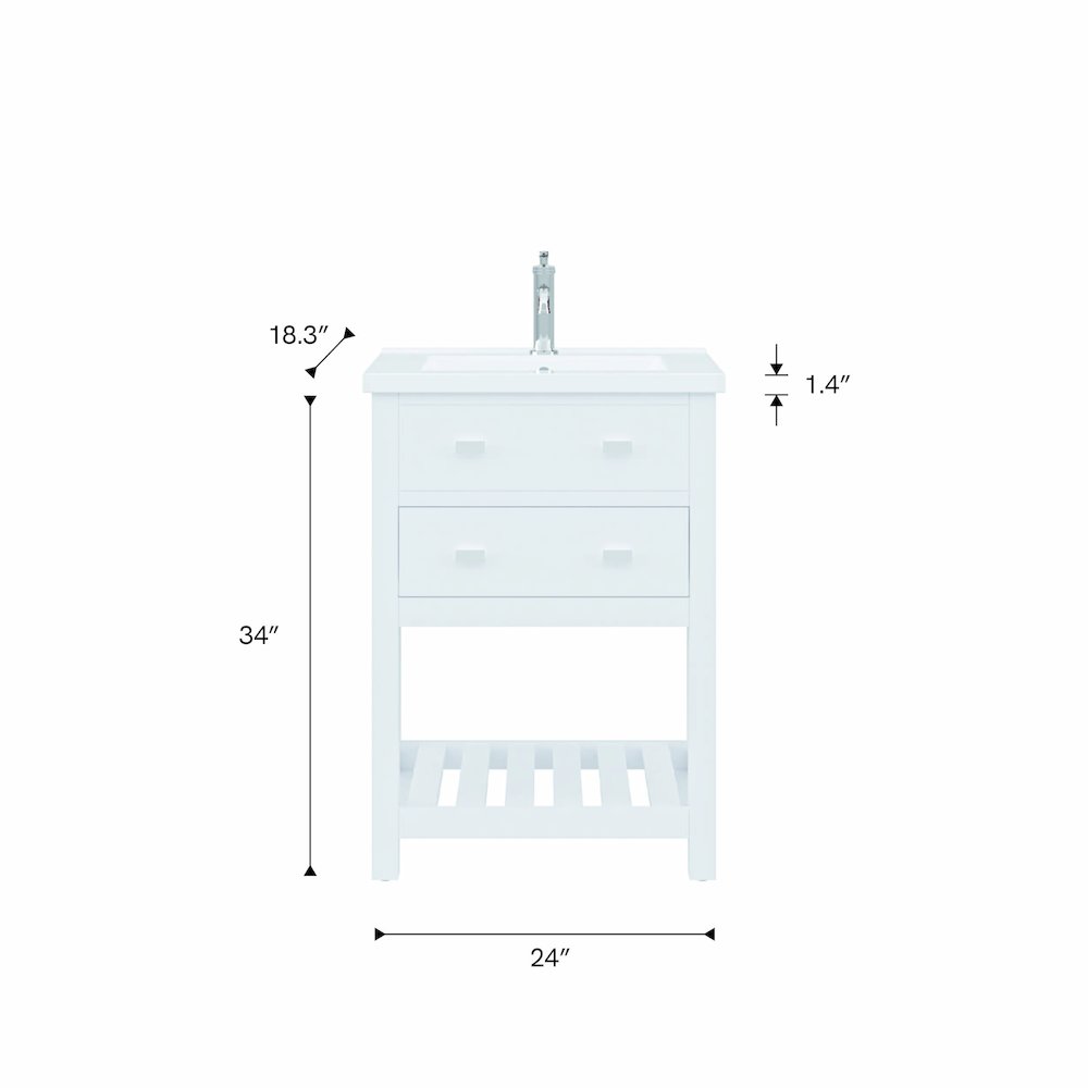 Viola 24 In. Integrated Ceramic Sink Top Vanity in Pure White Single Faucet. Picture 8