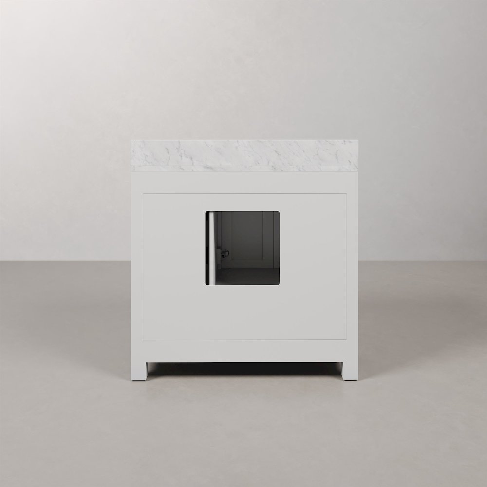 Madison 36 In. Single Sink Carrara White Marble Countertop Bath Vanity. Picture 7
