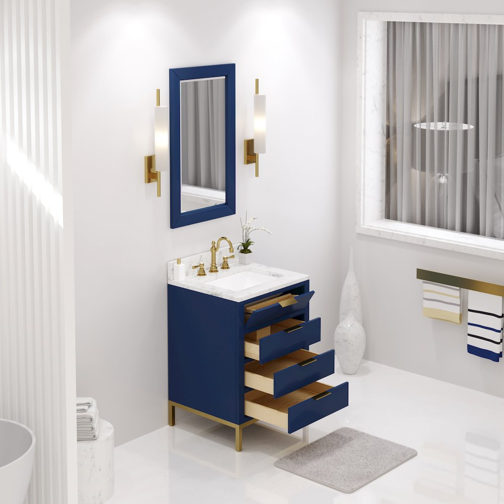 24 In. Single Sink Carrara White Marble Countertop Bath Vanity in Monarch Blue. Picture 4