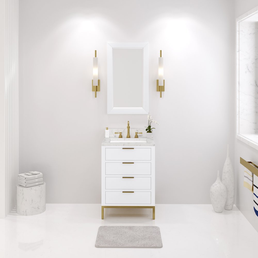 24 In. Single Sink Carrara White Marble Countertop Bath Vanity in Pure White. Picture 1