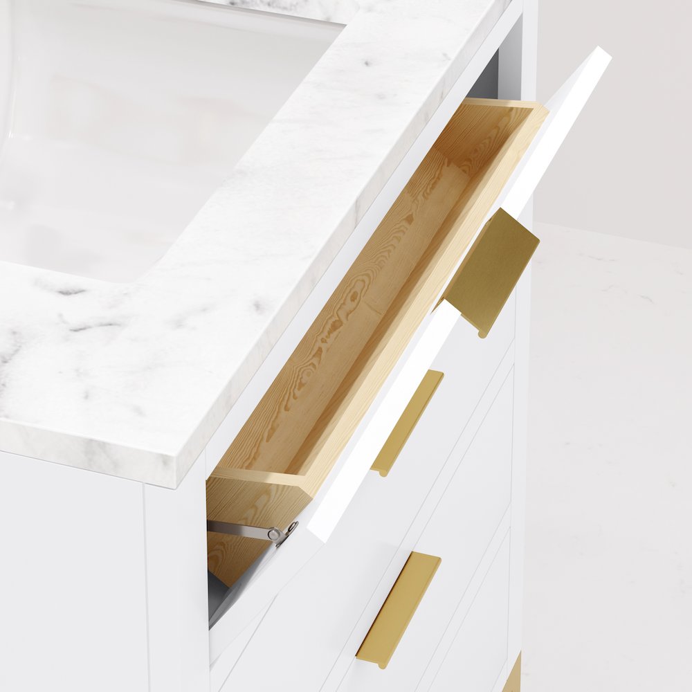 30 In. Single Sink Carrara White Marble Countertop Bath Vanity in Pure White. Picture 5