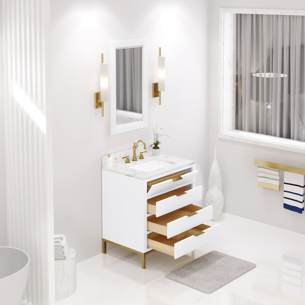30 In. Single Sink Carrara White Marble Countertop Bath Vanity in Pure White. Picture 4