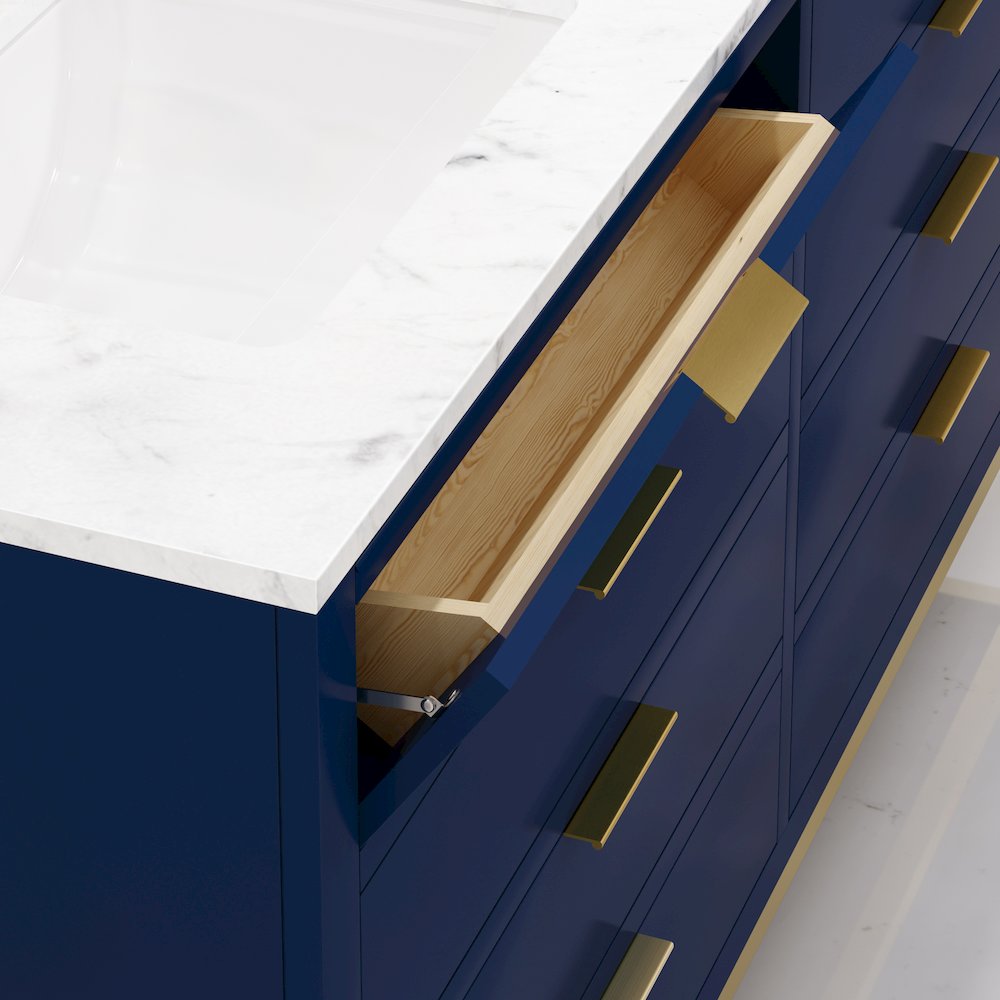 60 In. Double Sink Carrara White Marble Countertop Bath Vanity in Monarch Blue. Picture 5