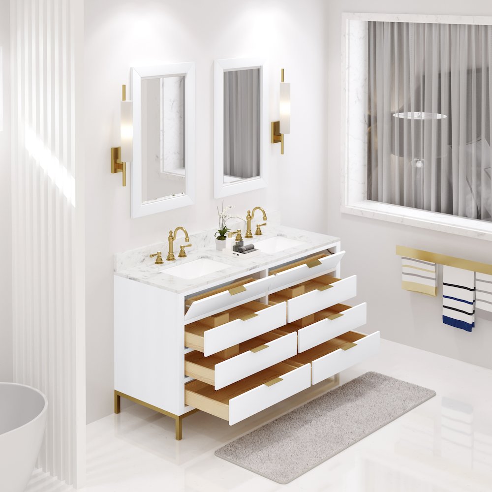 60 In. Double Sink Carrara White Marble Countertop Bath Vanity in Pure White. Picture 4