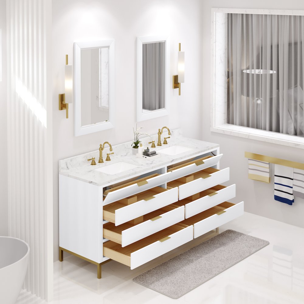 72 In. Double Sink Carrara White Marble Countertop Bath Vanity in Pure White. Picture 4