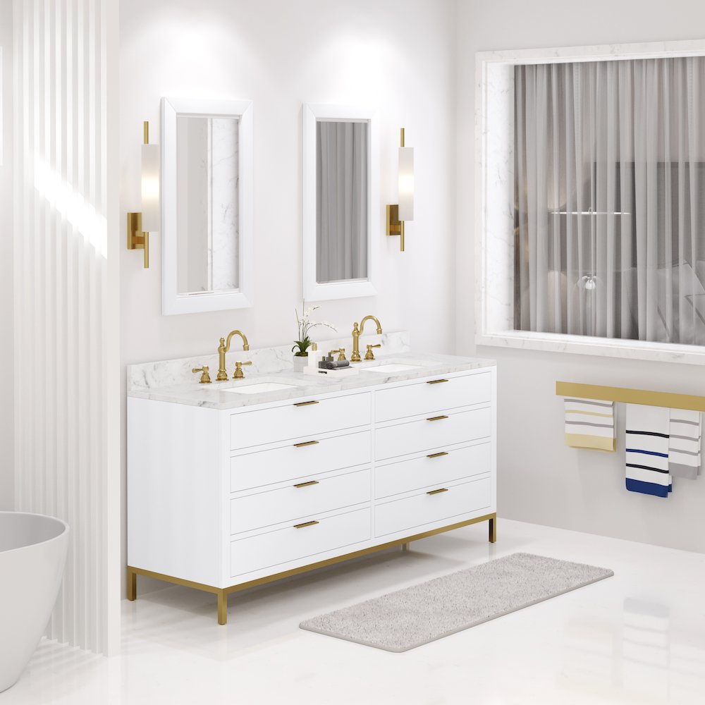 72 In. Double Sink Carrara White Marble Countertop Bath Vanity in Pure White. Picture 3
