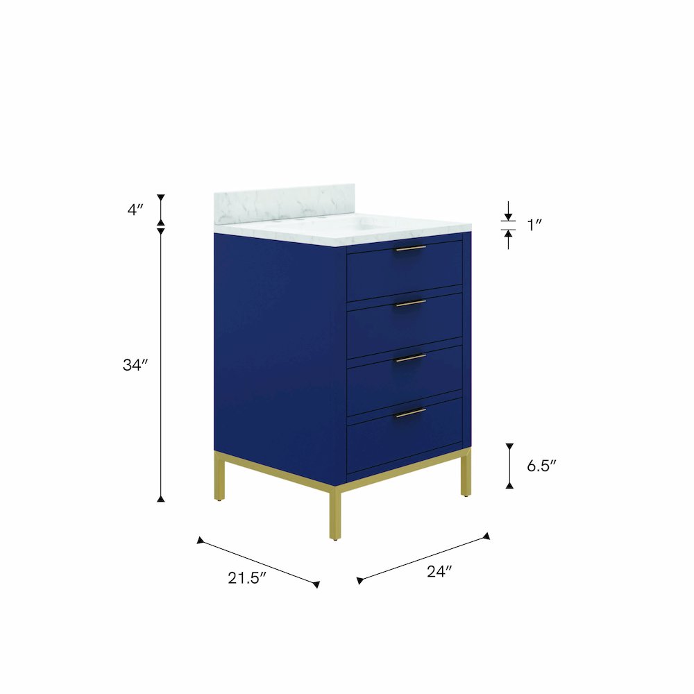 24 In. Single Sink Carrara White Marble Countertop Bath Vanity in Monarch Blue. Picture 8