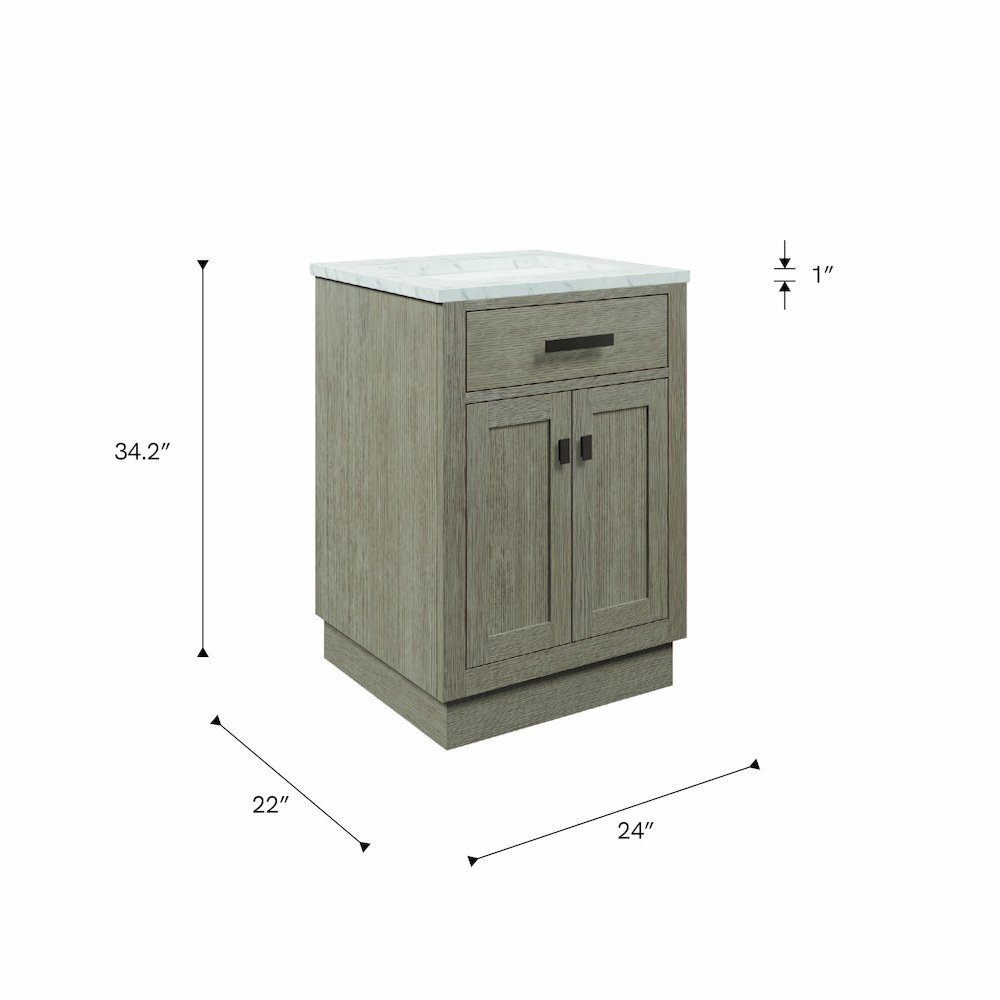 24 In. Single Sink Carrara White Marble Countertop Bath Vanity In Grey Oak. Picture 11