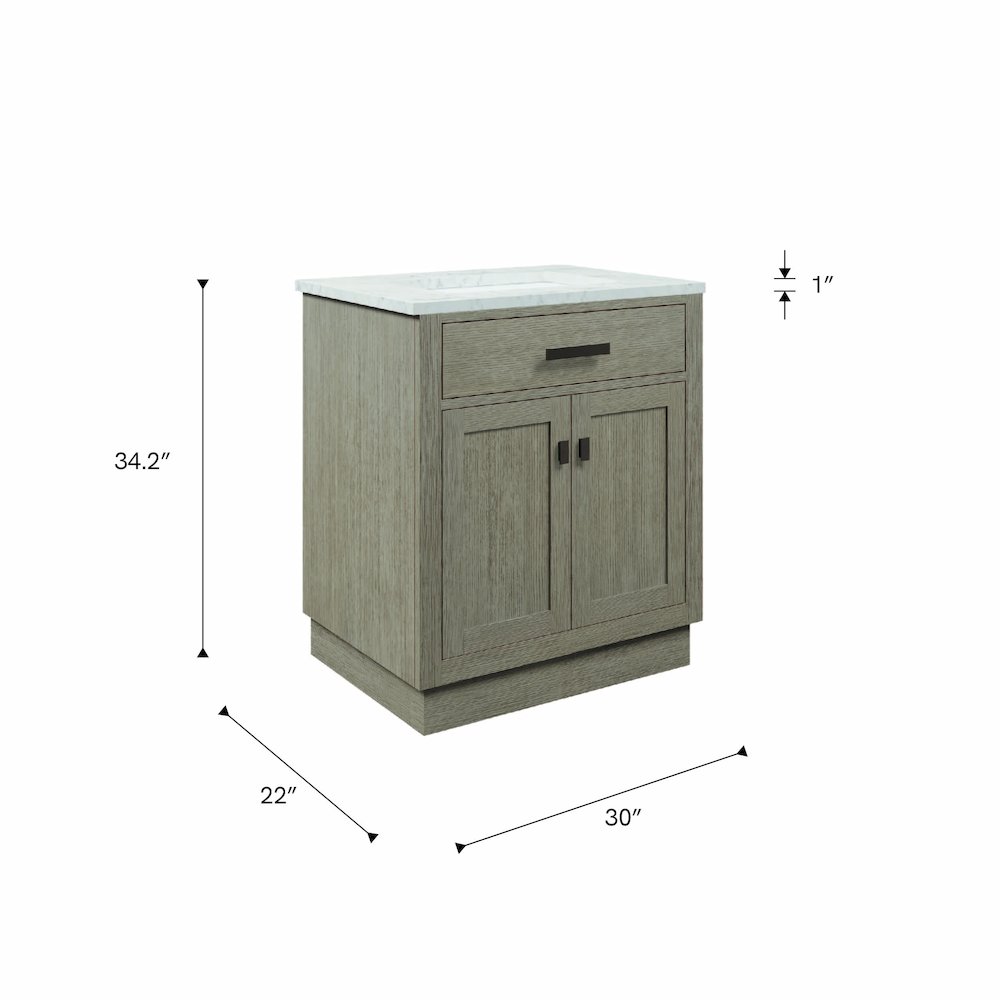 30 In. Single Sink Carrara White Marble Countertop Bath Vanity In Grey Oak. Picture 11
