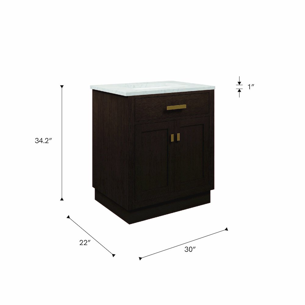 30 In. Single Sink Carrara White Marble Countertop Bath Vanity In Brown Oak. Picture 11