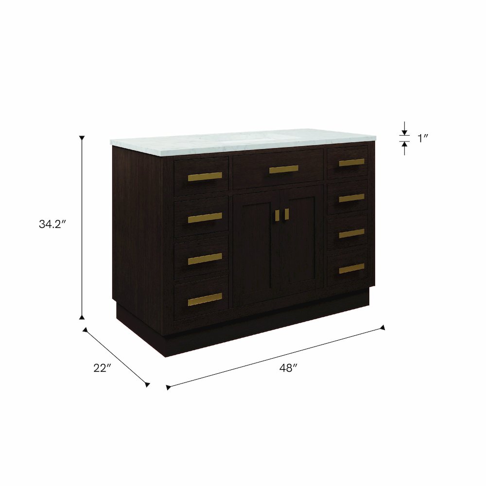 48 In. Single Sink Carrara White Marble Countertop Bath Vanity In Brown Oak. Picture 10