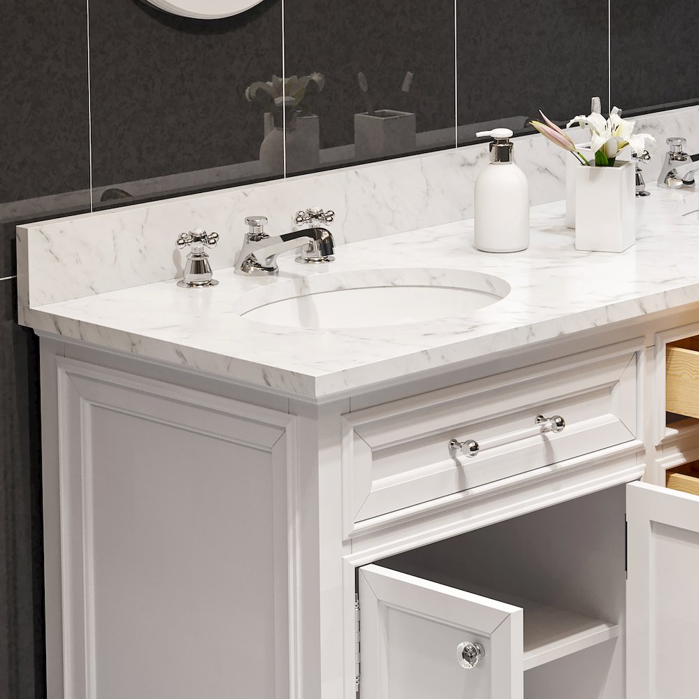 60 In. Double Sink Carrara White Marble Countertop Bath Vanity In Pure White. Picture 6