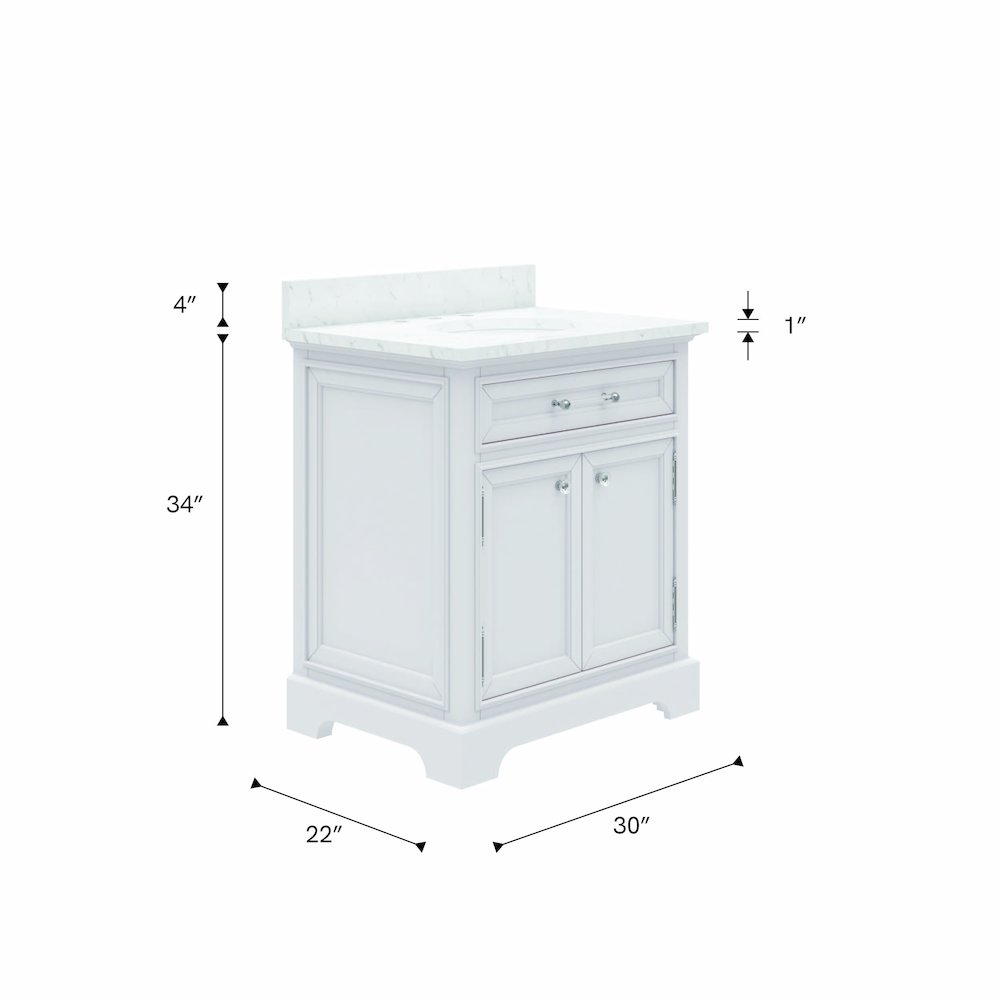 30 In. Single Sink Carrara White Marble Countertop Bath Vanity In Pure White. Picture 10