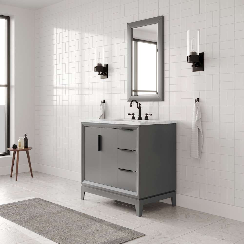 36 In. Single Sink Carrara White Marble Countertop Bath Vanity In Cashmere Grey. Picture 4
