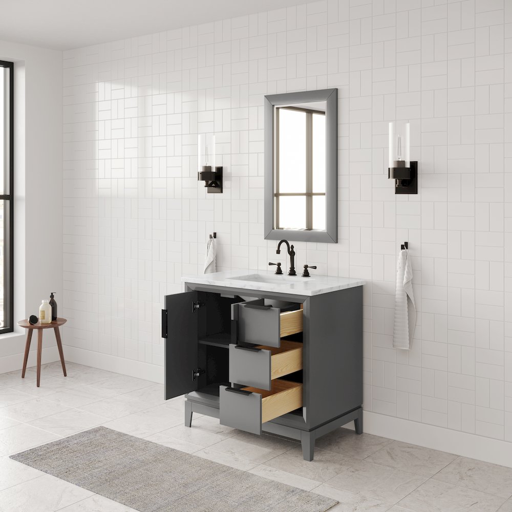 36 In. Single Sink Carrara White Marble Countertop Bath Vanity In Cashmere Grey. Picture 6