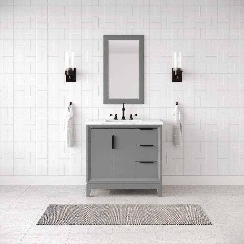 36 In. Single Sink Carrara White Marble Countertop Bath Vanity In Cashmere Grey. Picture 2