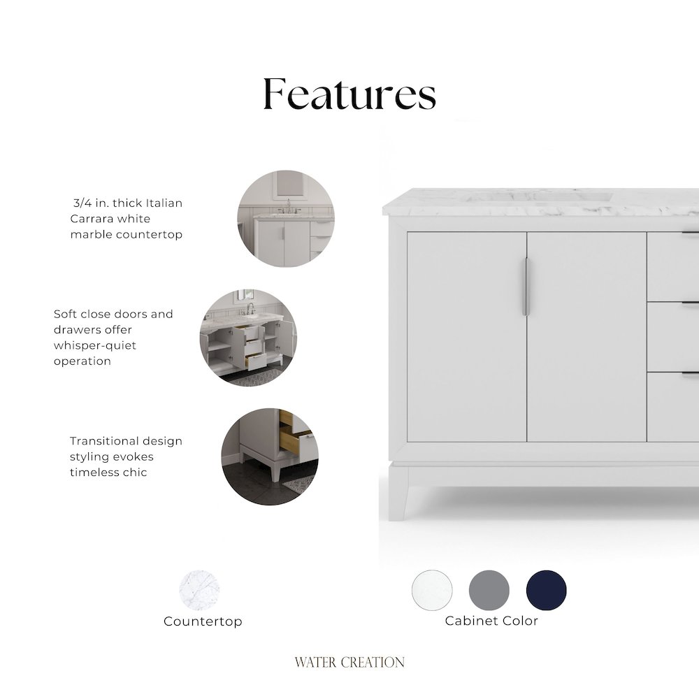 72 In. Double Sink Carrara White Marble Countertop Bath Vanity In Pure White. Picture 9