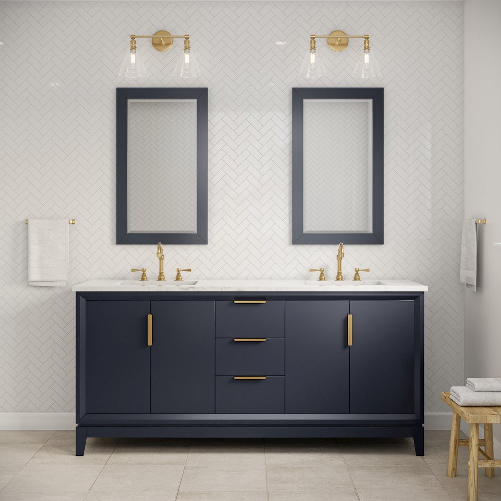 72 In. Double Sink Carrara White Marble Countertop Bath Vanity In Monarch Blue. Picture 2