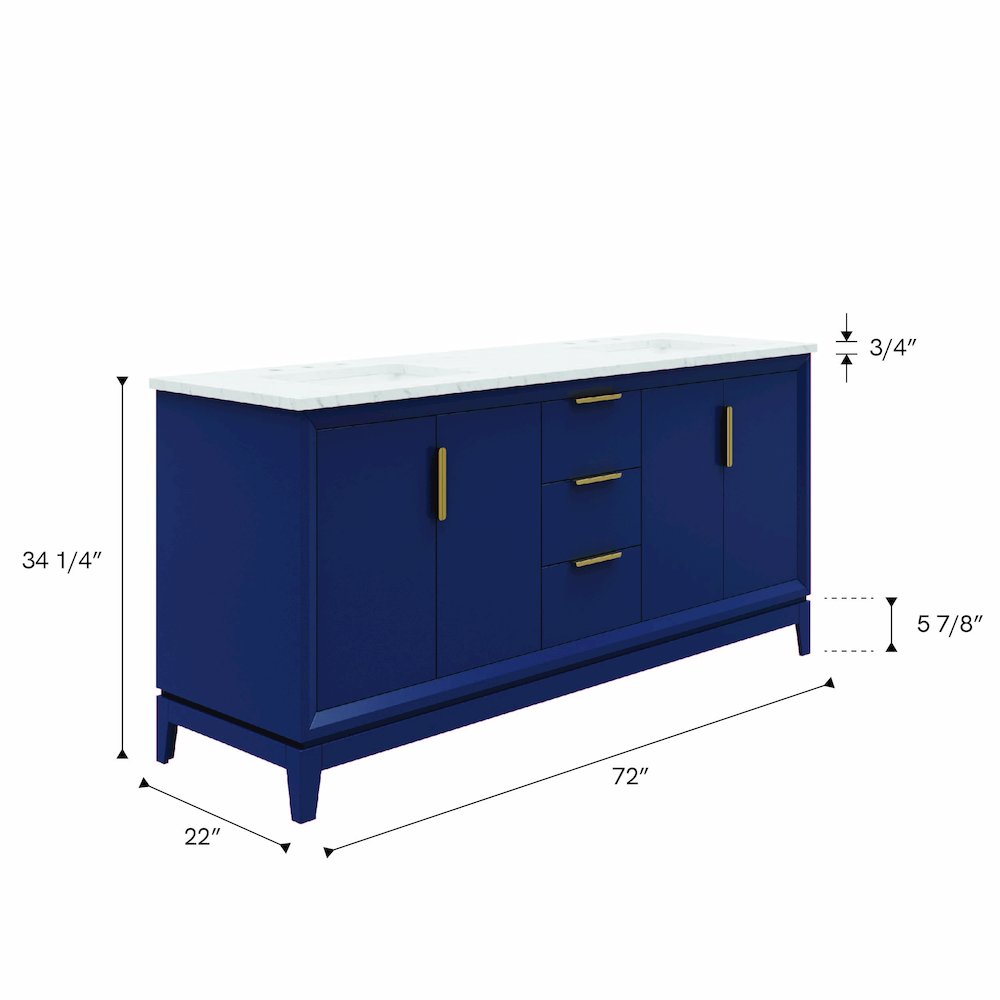 72 In. Double Sink Carrara White Marble Countertop Bath Vanity In Monarch Blue. Picture 8