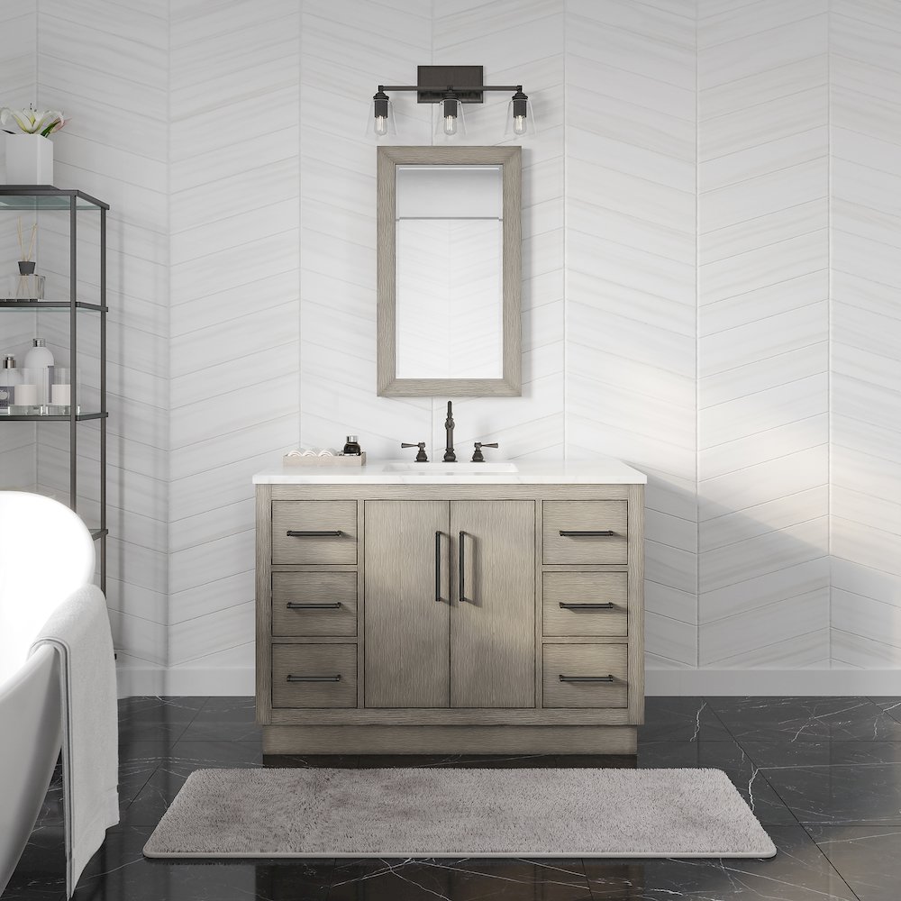 Hugo 48 In. Single Sink Carrara White Marble Countertop Vanity in Grey Oak. Picture 2