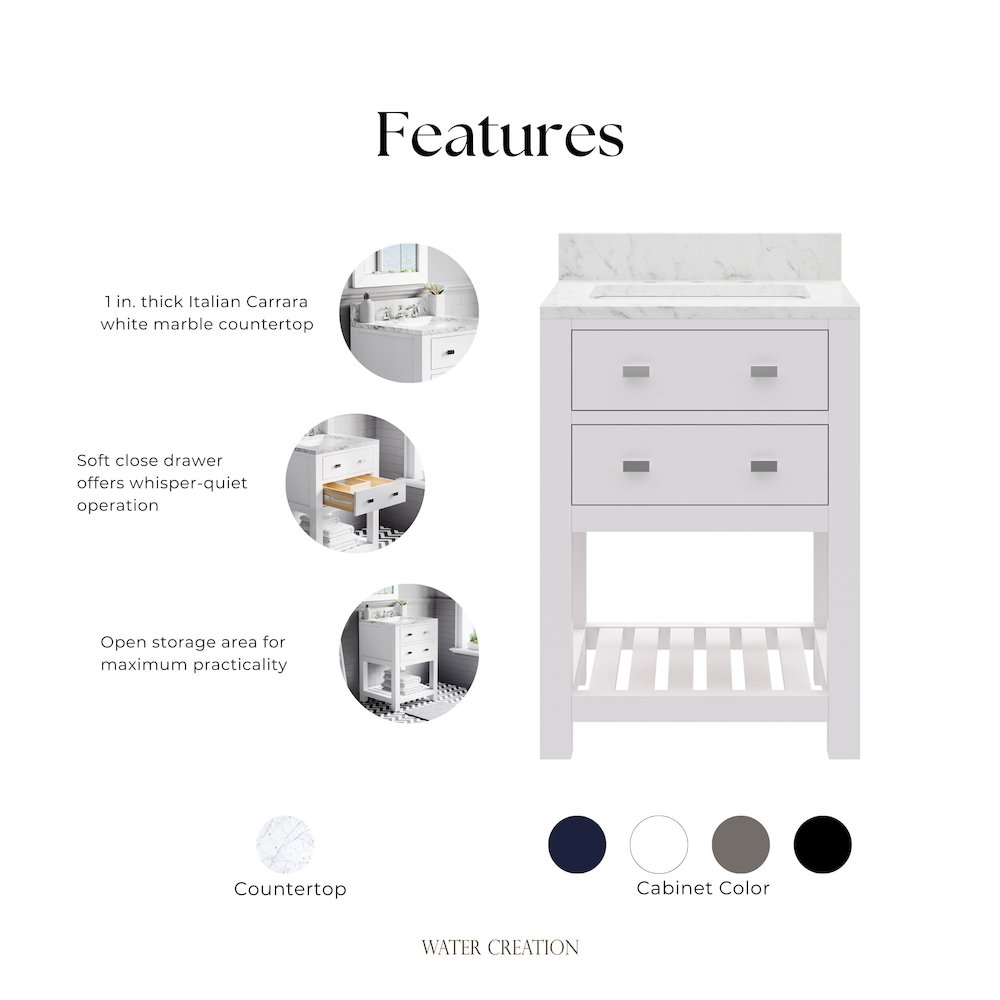 Madalyn 24 In. Single Sink Carrara White Marble Countertop Bath Vanity. Picture 8