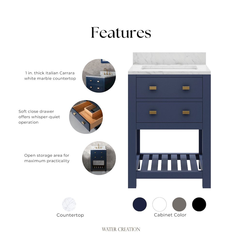 Madalyn 24 In. Single Sink Carrara White Marble Countertop Bath Vanity. Picture 10