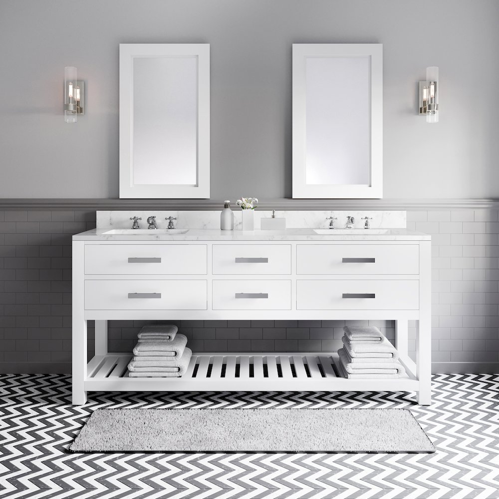 Madalyn 72 In. Double Sink Carrara White Marble Countertop Bath Vanity. Picture 2