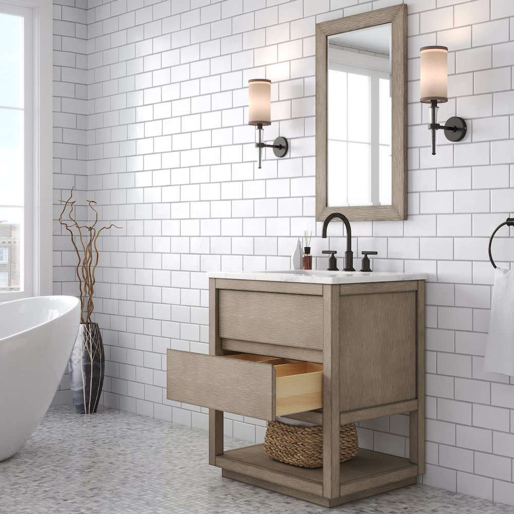Oakman 30 In. Single Sink Carrara White Marble Countertop Bath Vanity. Picture 4