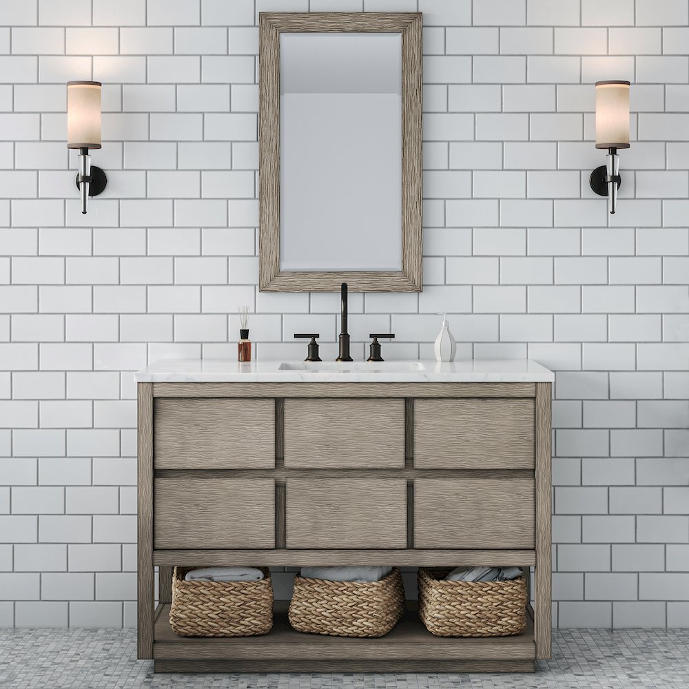 Oakman 48 In. Single Sink Carrara White Marble Countertop Bath Vanity. Picture 2
