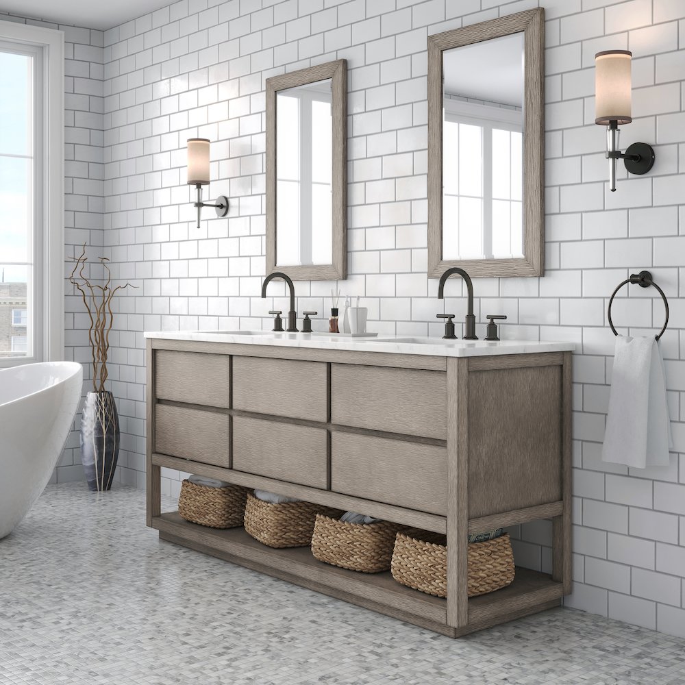 Oakman 72 In. Double Sink Carrara White Marble Countertop Bath Vanity. Picture 3