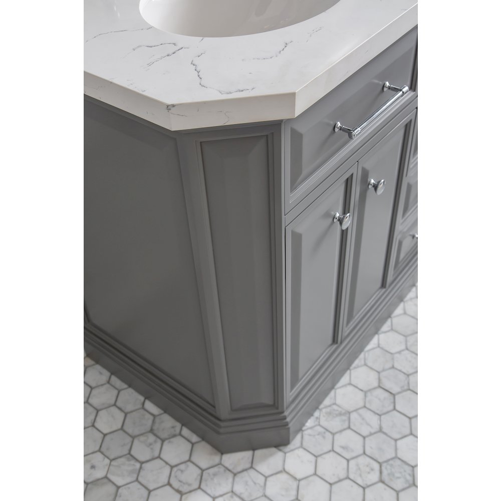Palace 60 In. Double Sink Carrara Quartz Countertop Bath Vanity in Cashmere Grey. Picture 11