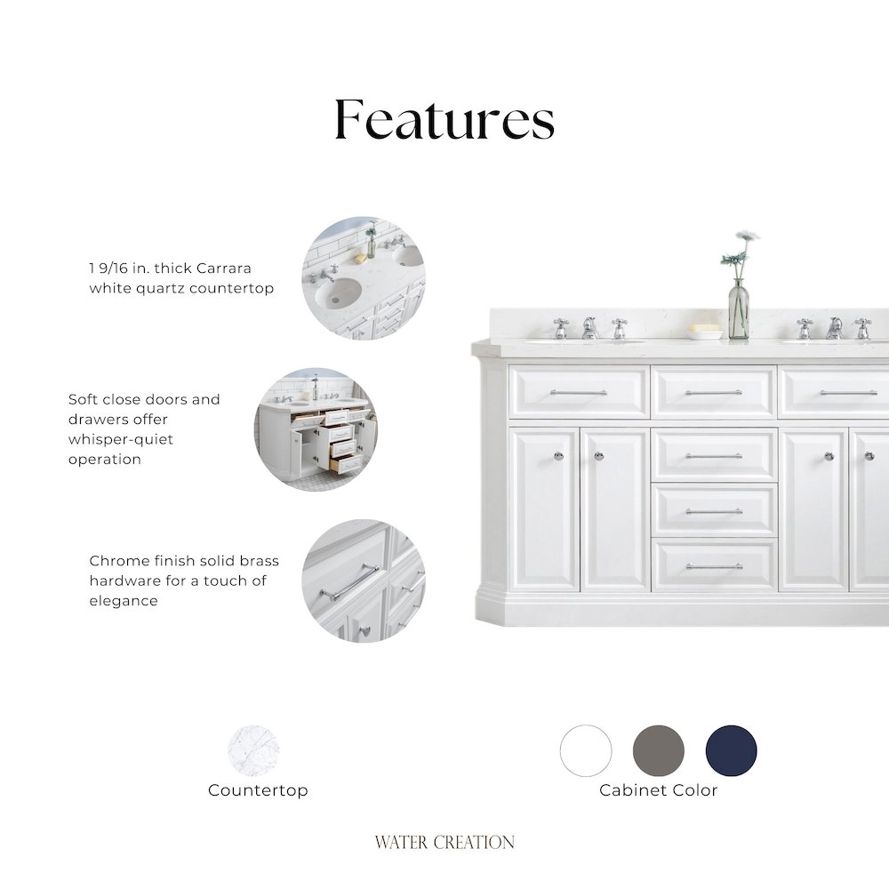 Palace 60 In. Double Sink Carrara Quartz Countertop Bath Vanity in Pure White. Picture 13