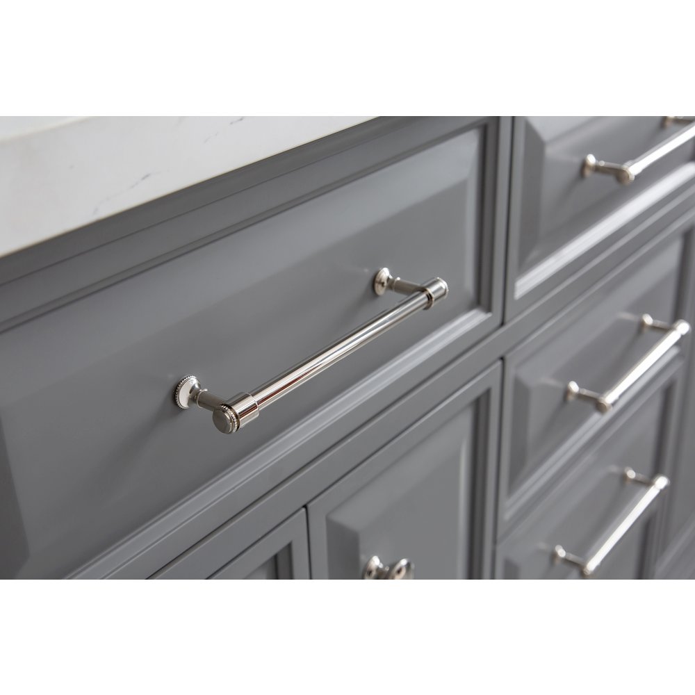 Palace 60 In. Double Sink Carrara Quartz Countertop Bath Vanity in Cashmere Grey. Picture 9